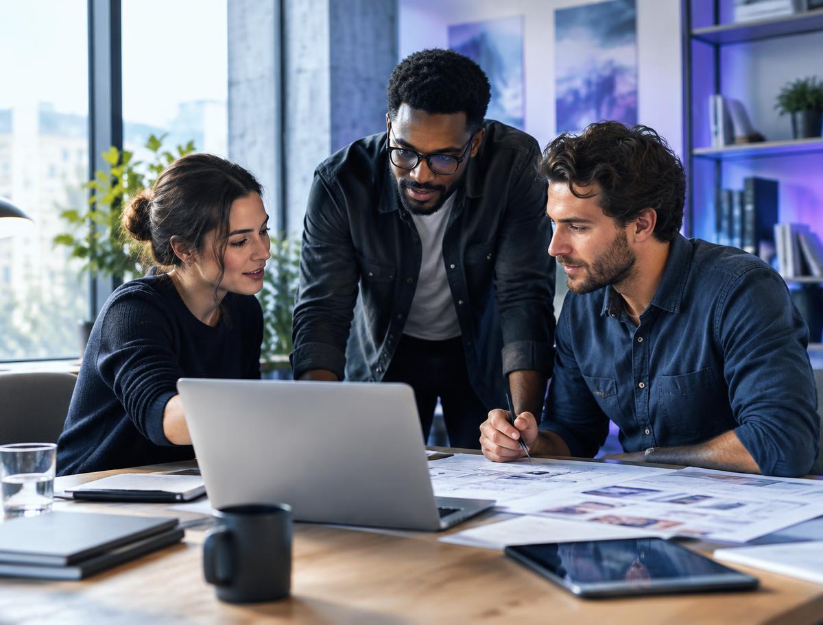 Équipe de consultants tech travaillant ensemble